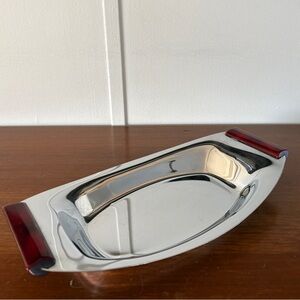 MCM Chrome Tray with Burgundy Bakelite Accents Vintage Decor